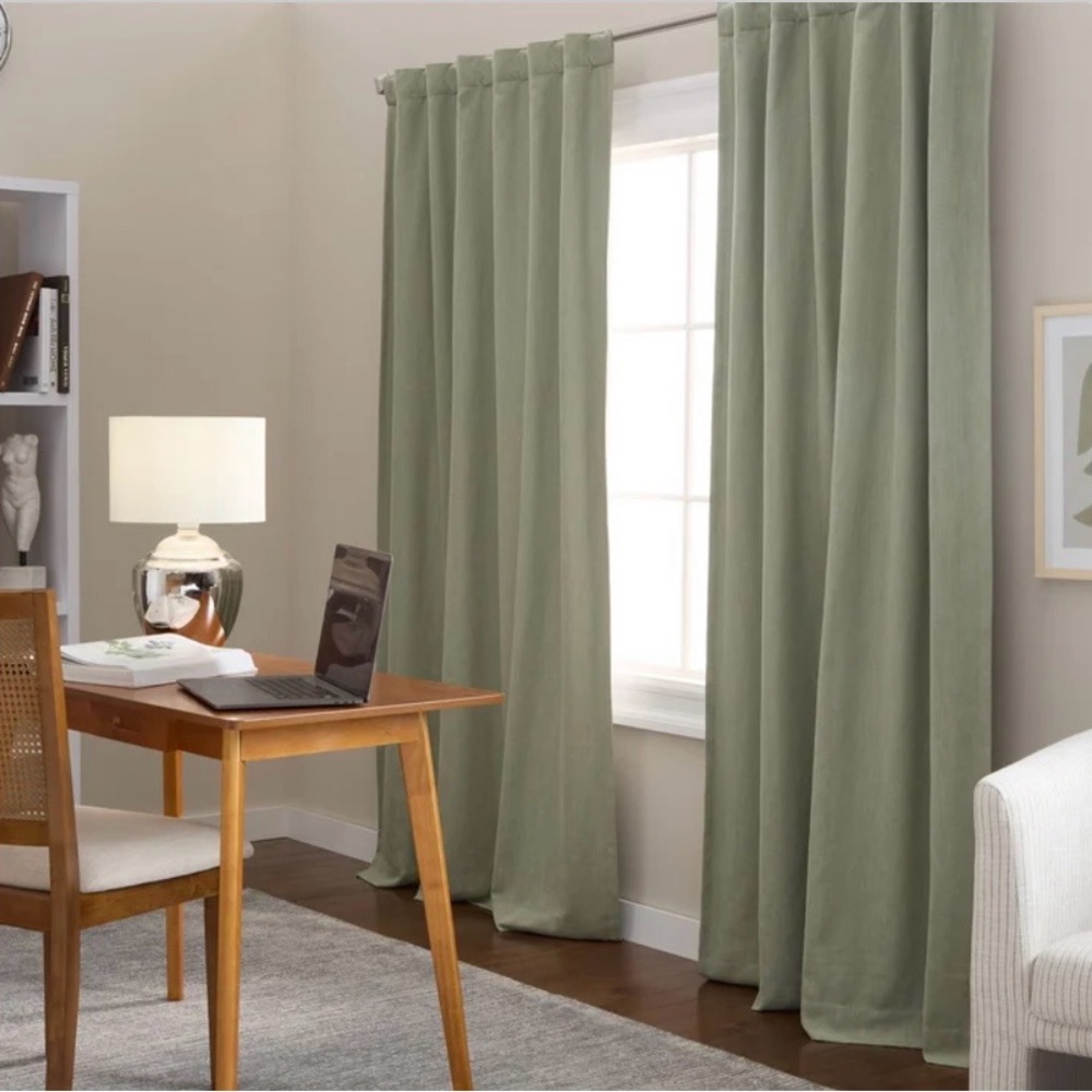 Town & Country Luxe ARLO Sage Green Linen Look Blackout Curtain Panels Like New
